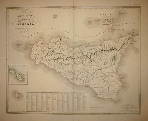 Zuccagni-Orlandini Attilio (1784-1872) Carta antica dell'isola di Sicilia e delle isole minori circonvicine 1844 Firenze